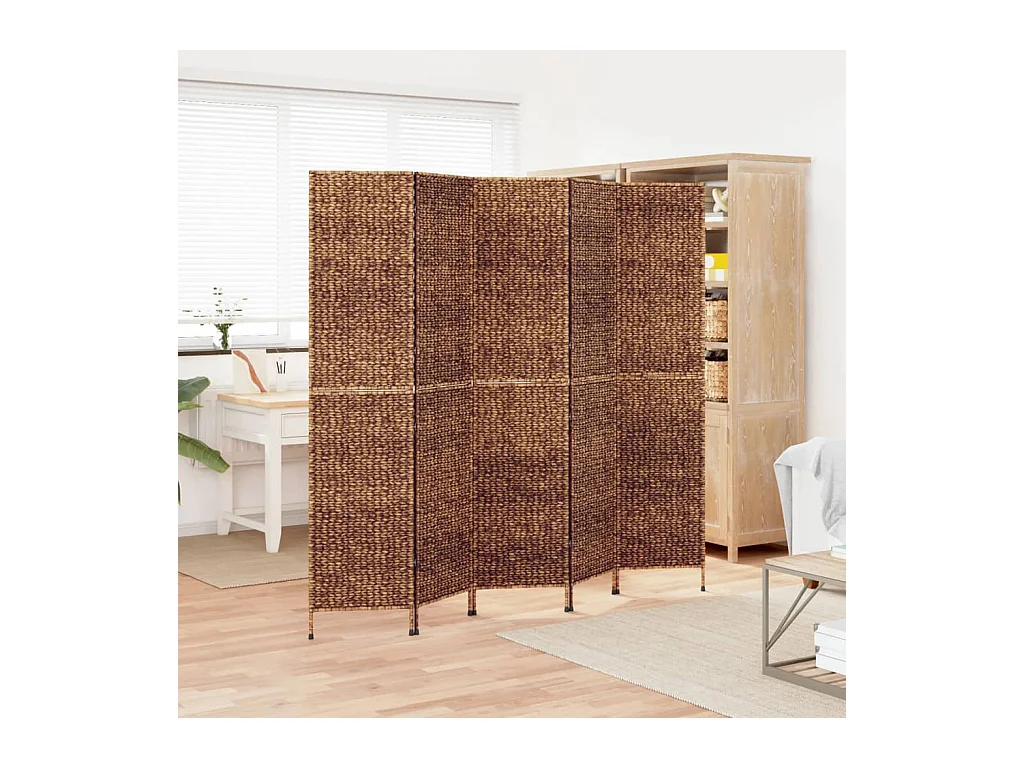 Cloison de séparation 5 panneaux marron hyacinthe d'eau