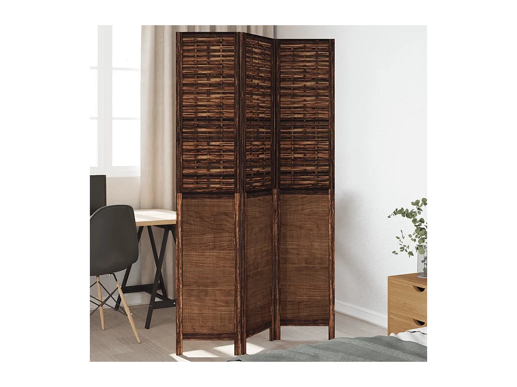 Cloison de séparation 3 panneaux marron foncé paulownia massif