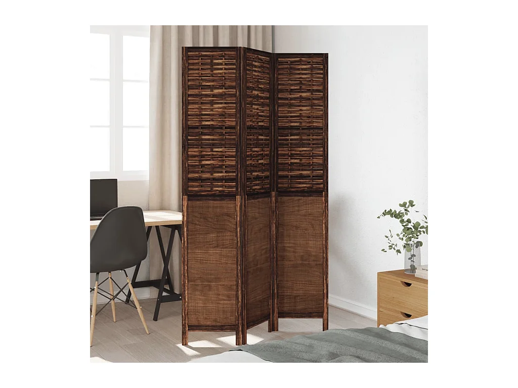 Cloison de séparation 3 panneaux marron foncé paulownia massif