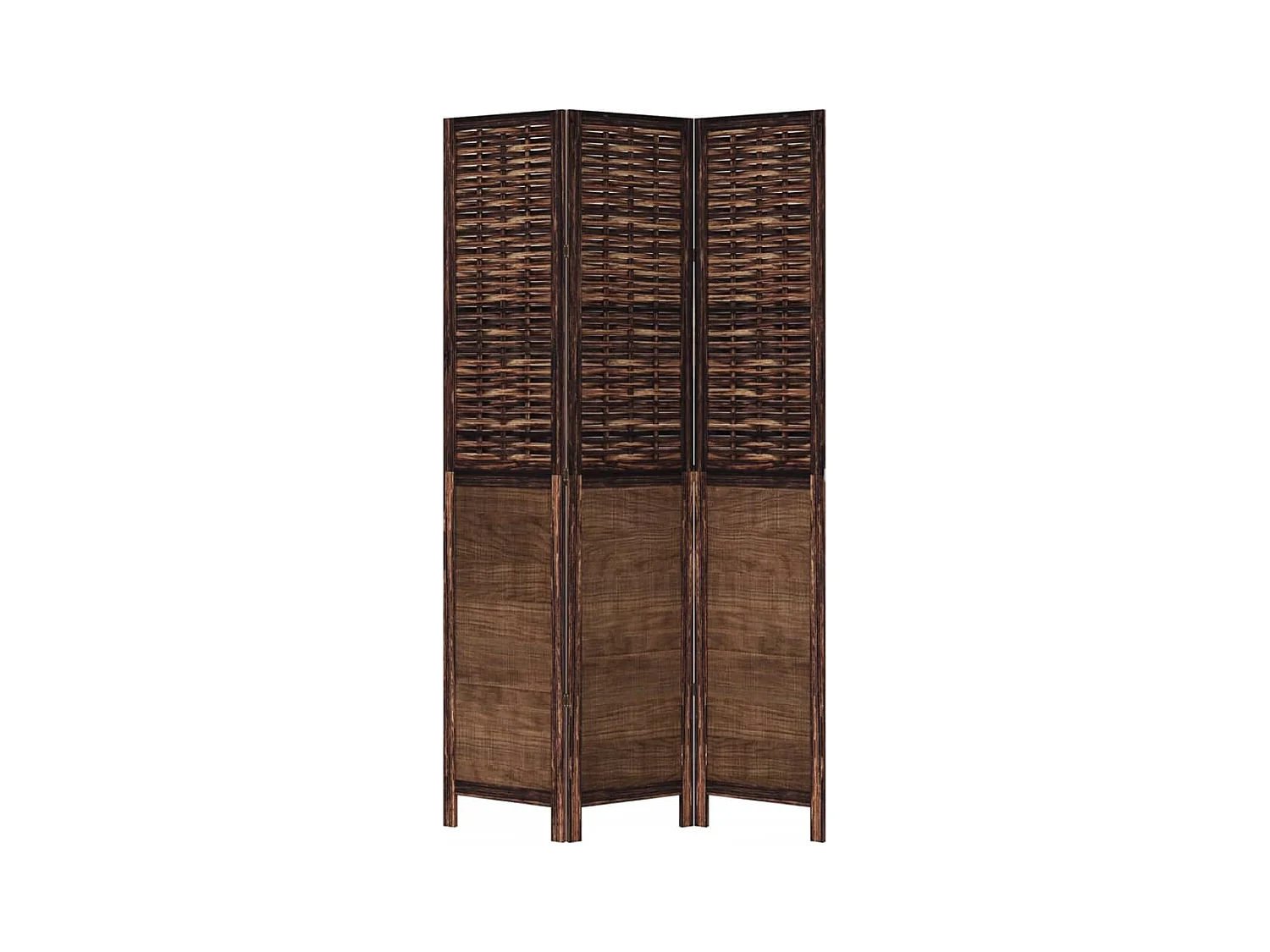 Cloison de séparation 3 panneaux marron foncé paulownia massif