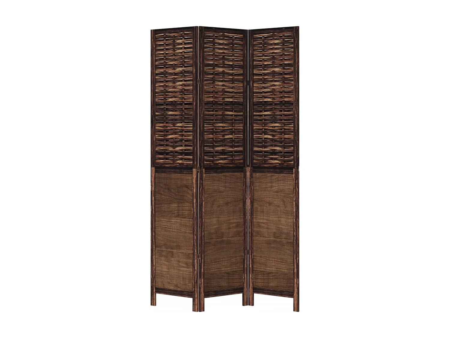 Cloison de séparation 3 panneaux marron foncé paulownia massif