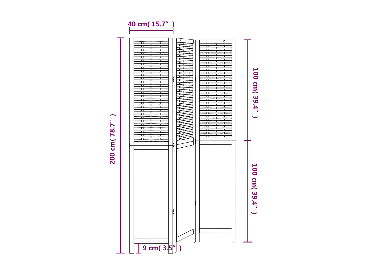 Cloison de séparation 3 panneaux marron foncé paulownia massif