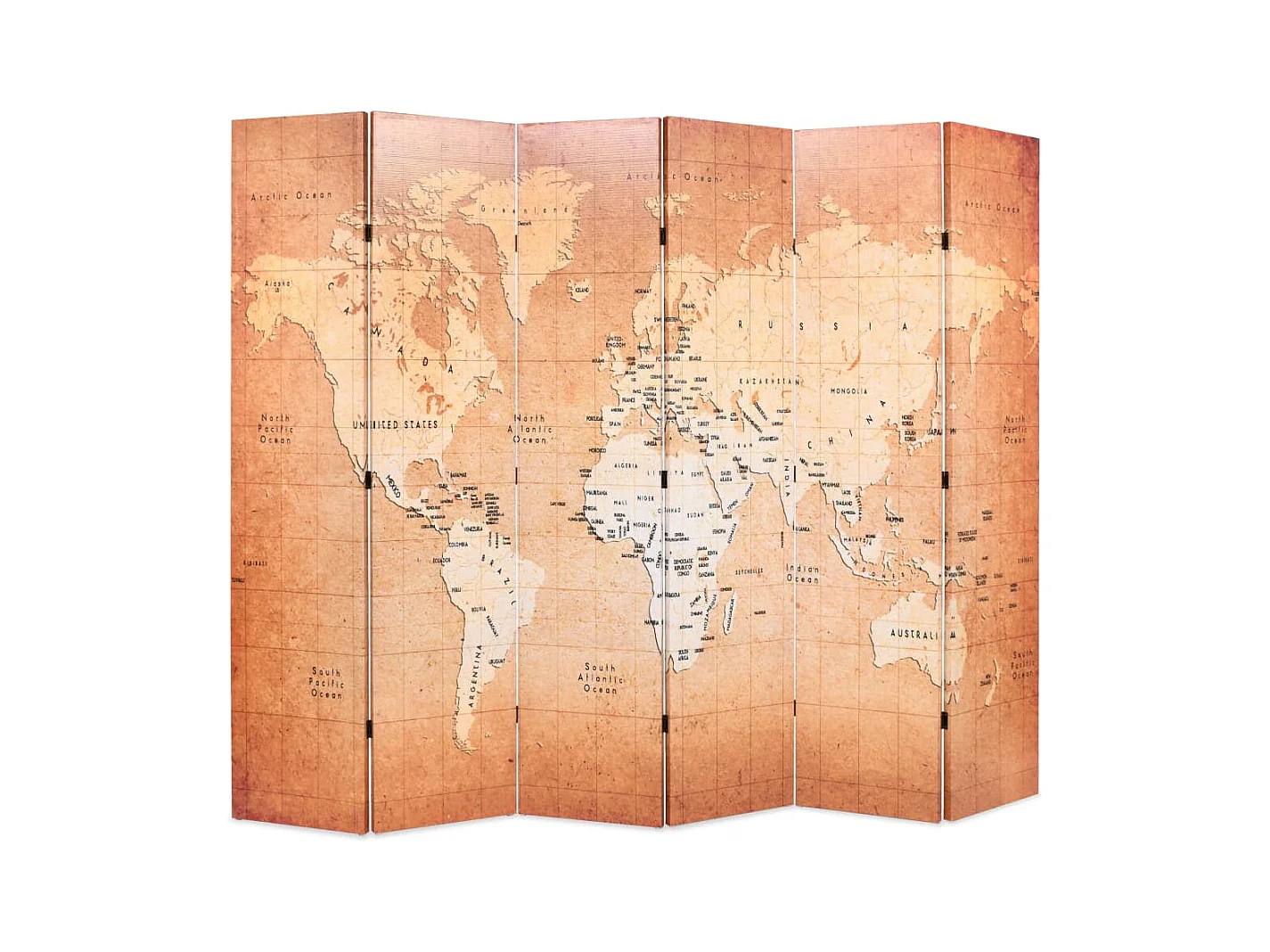Cloison de séparation pliable 228 x 170 cm Carte du monde Jaune