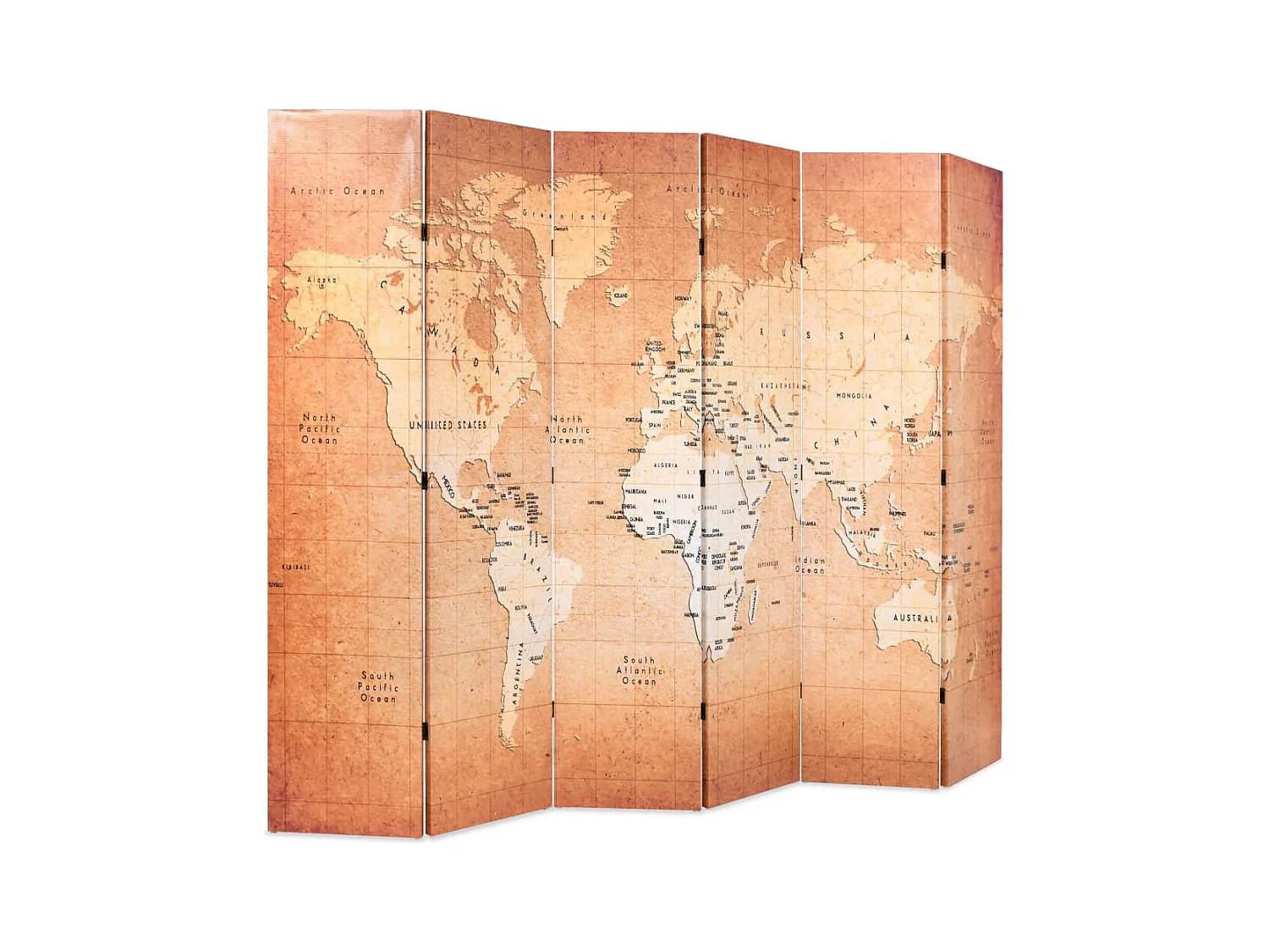 Cloison de séparation pliable 228 x 170 cm Carte du monde Jaune