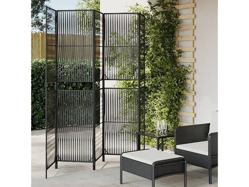 5-delige scheidingswand van zwart kunstharsriet