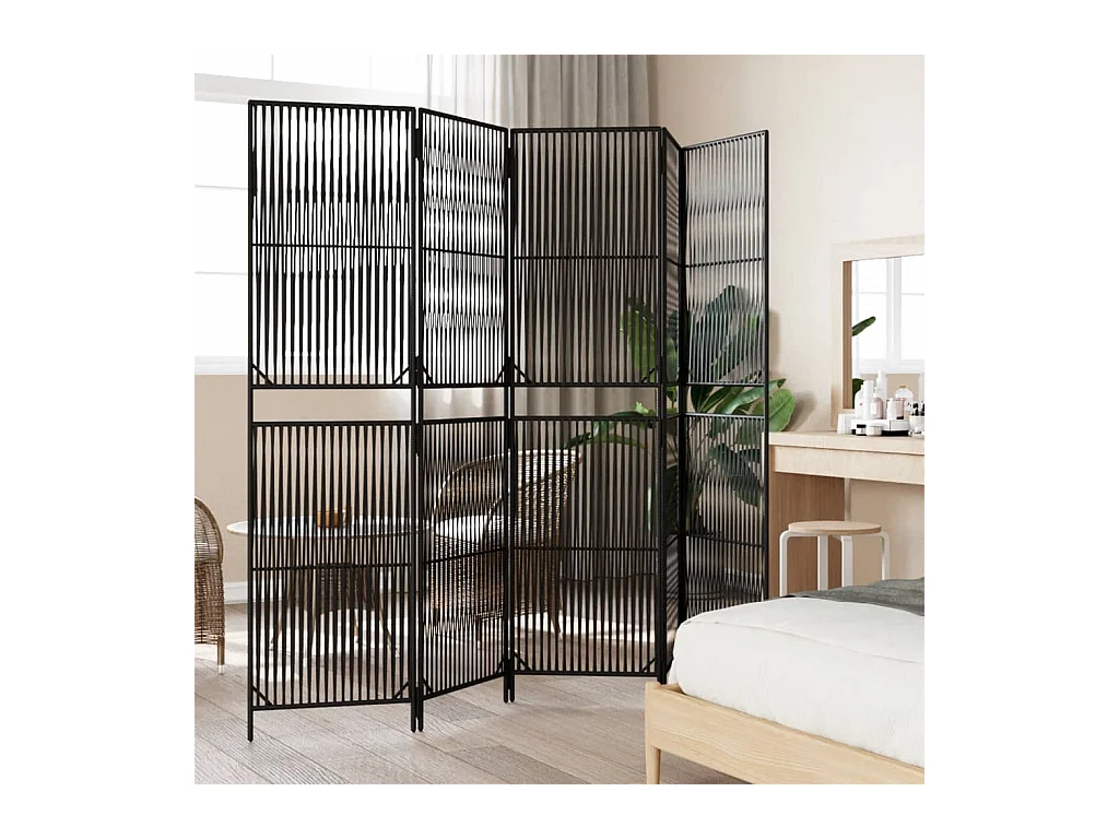 5-delige scheidingswand van zwart kunstharsriet