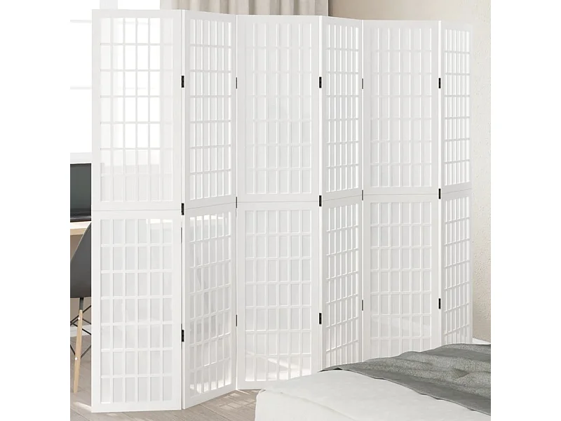 6-delige scheidingswand in wit, massief paulowniahout