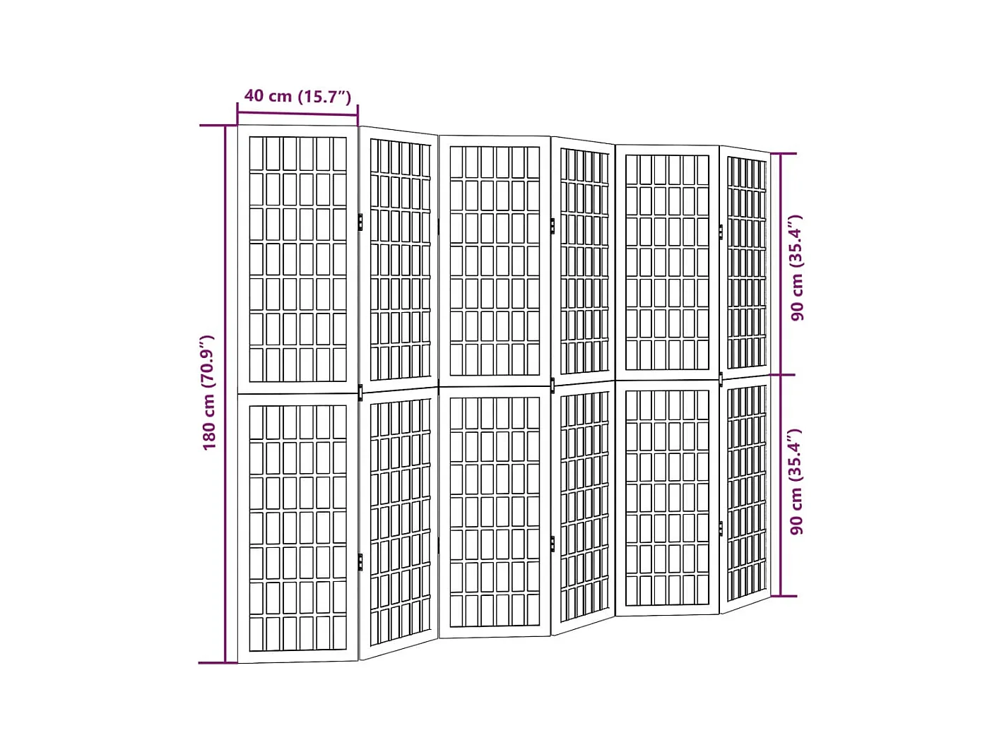 Cloison de séparation 6 panneaux blanc bois de paulownia massif