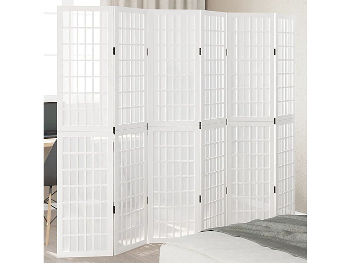 Paravento Divisore Separe Con Ripiani Yvelines T752 3 Pannelli Legno Paulonia Naturale Bianco