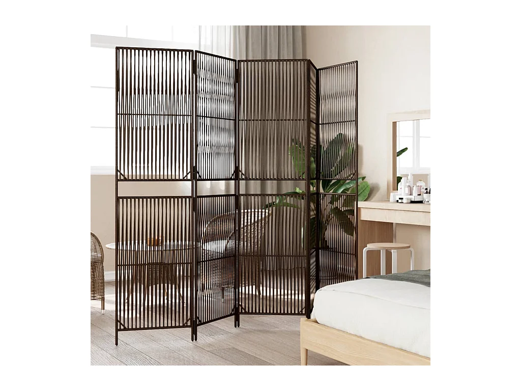 5-delige scheidingswand van bruin kunstharsriet