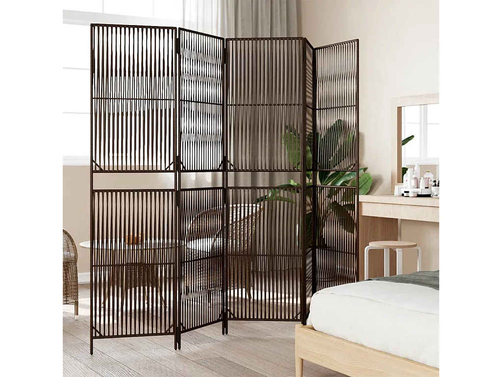 Parete divisoria in vimini di resina marrone a 5 pannelli