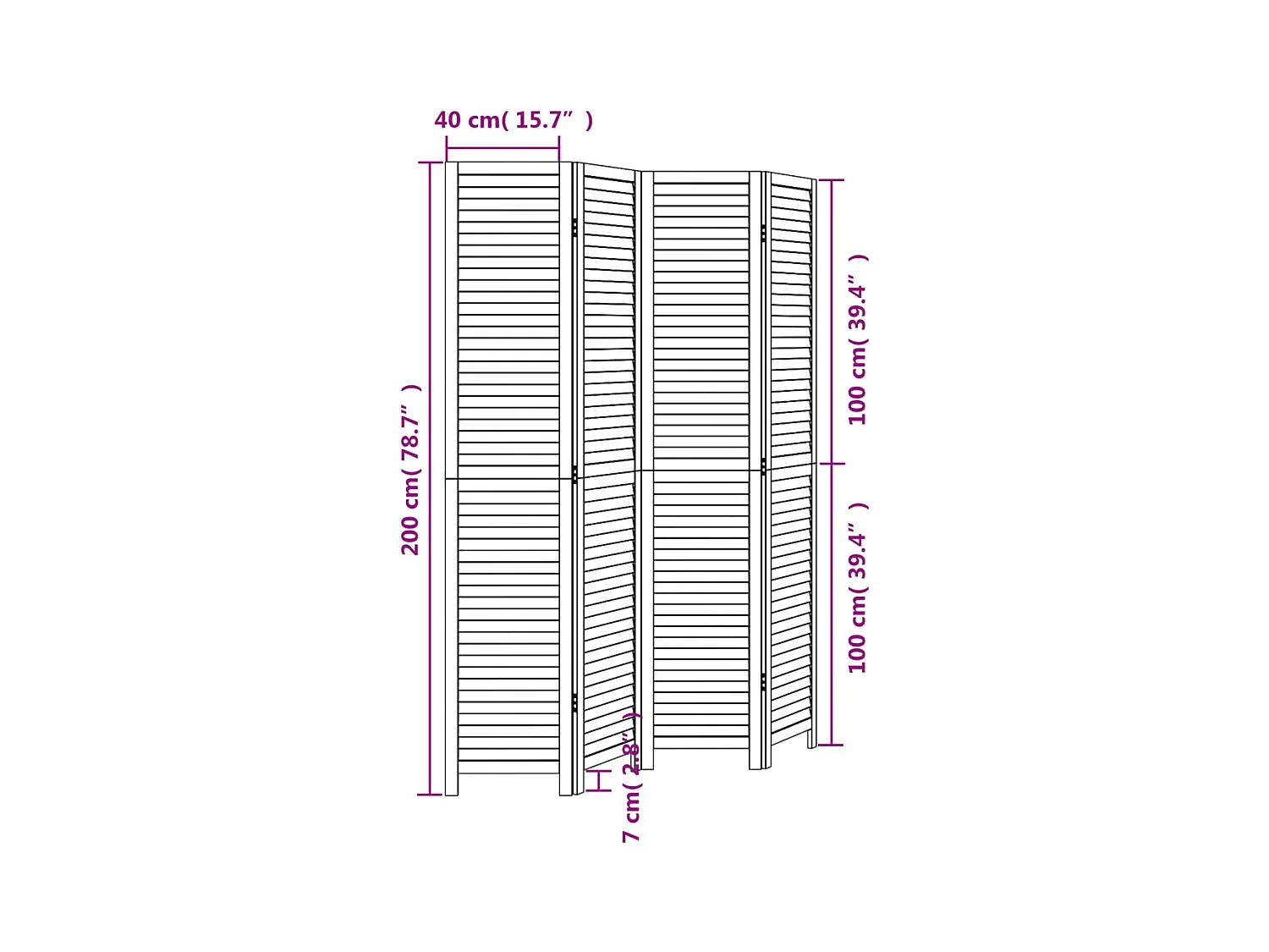 Cloison de séparation 4 panneaux noir bois de paulownia massif