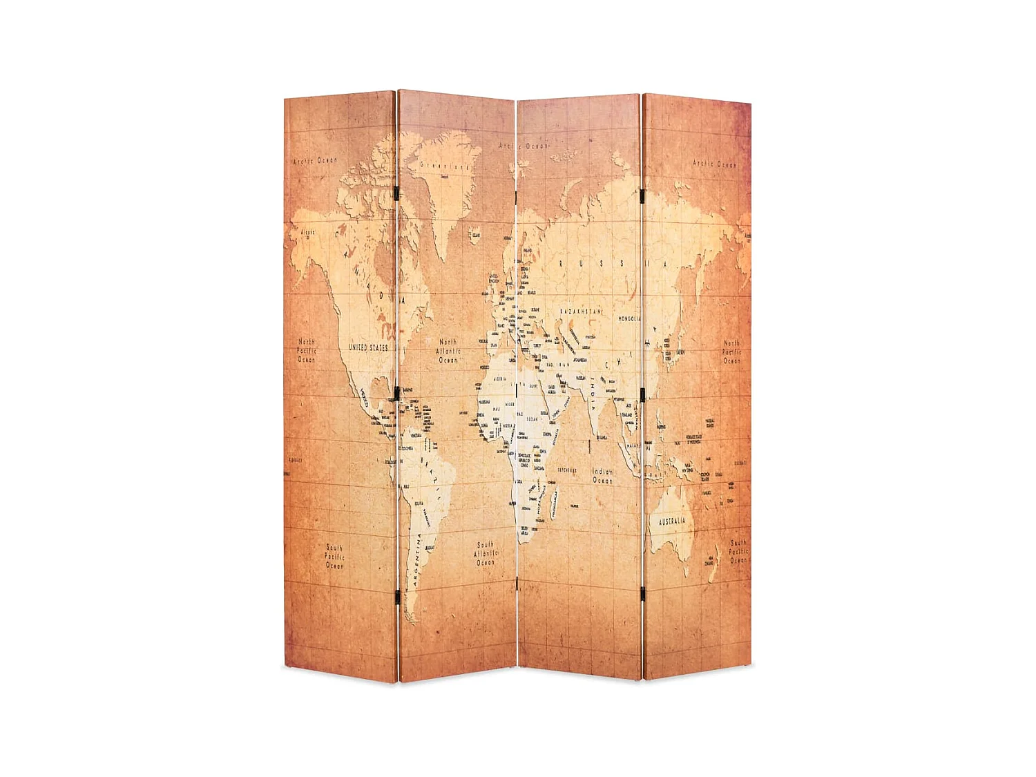 Cloison de séparation pliable 160 x 170 cm Carte du monde Jaune