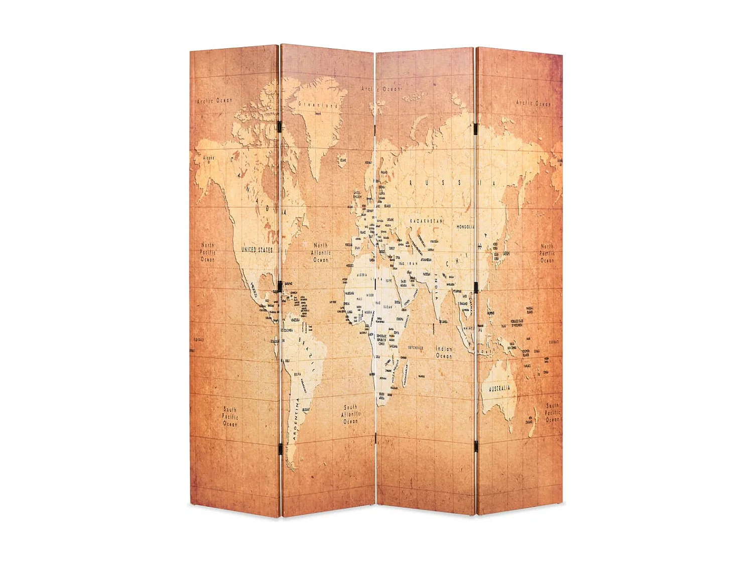 Parete divisoria pieghevole 160 x 170 cm Mappa del mondo gialla