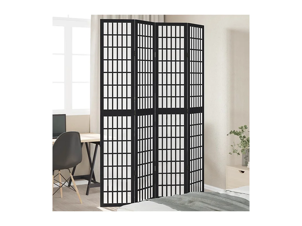 4-delige scheidingswand in zwart, massief paulowniahout