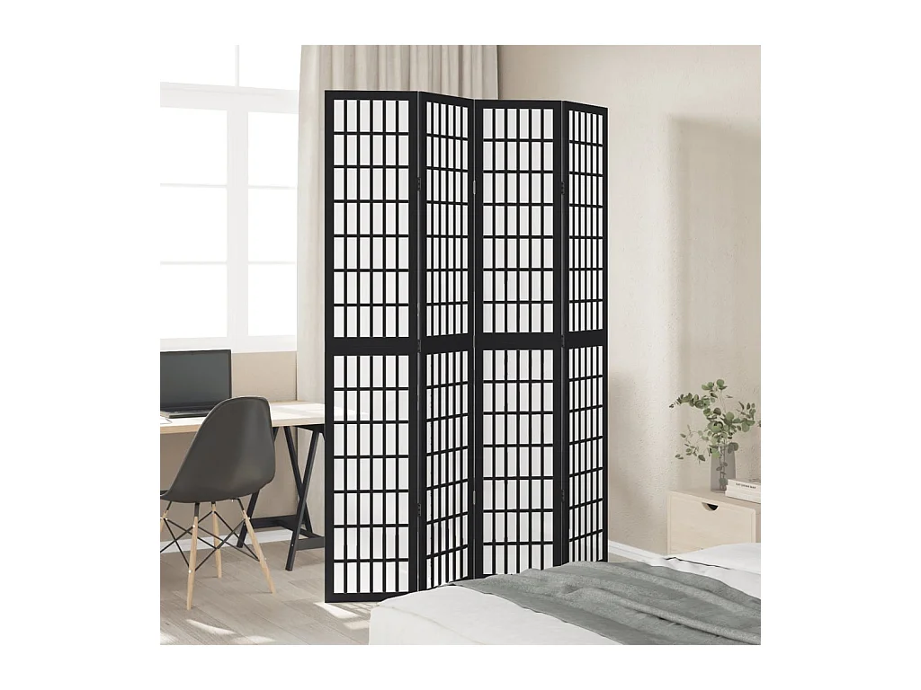 4-delige scheidingswand in zwart, massief paulowniahout