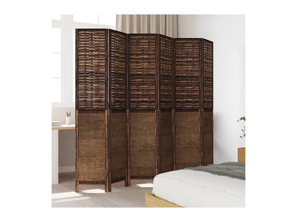 Tabique divisorio de 6 paneles en color marrón oscuro fabricado en paulownia maciza