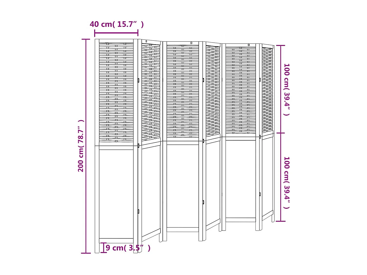 Tabique divisorio de 6 paneles en color marrón oscuro fabricado en paulownia maciza