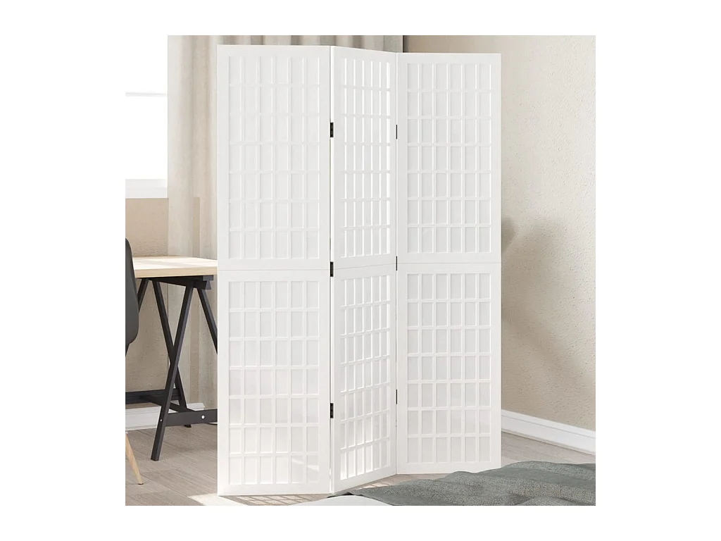 Cloison de séparation 3 panneaux blanc bois de paulownia massif