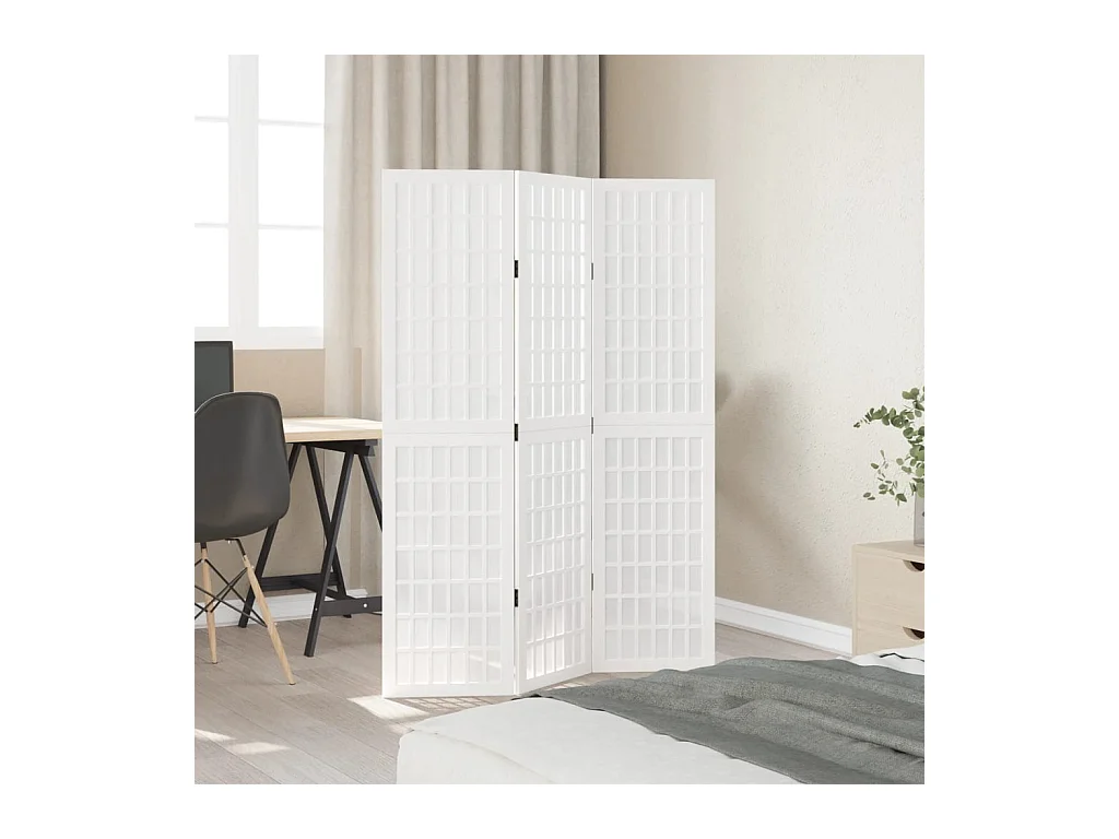 Cloison de séparation 3 panneaux blanc bois de paulownia massif