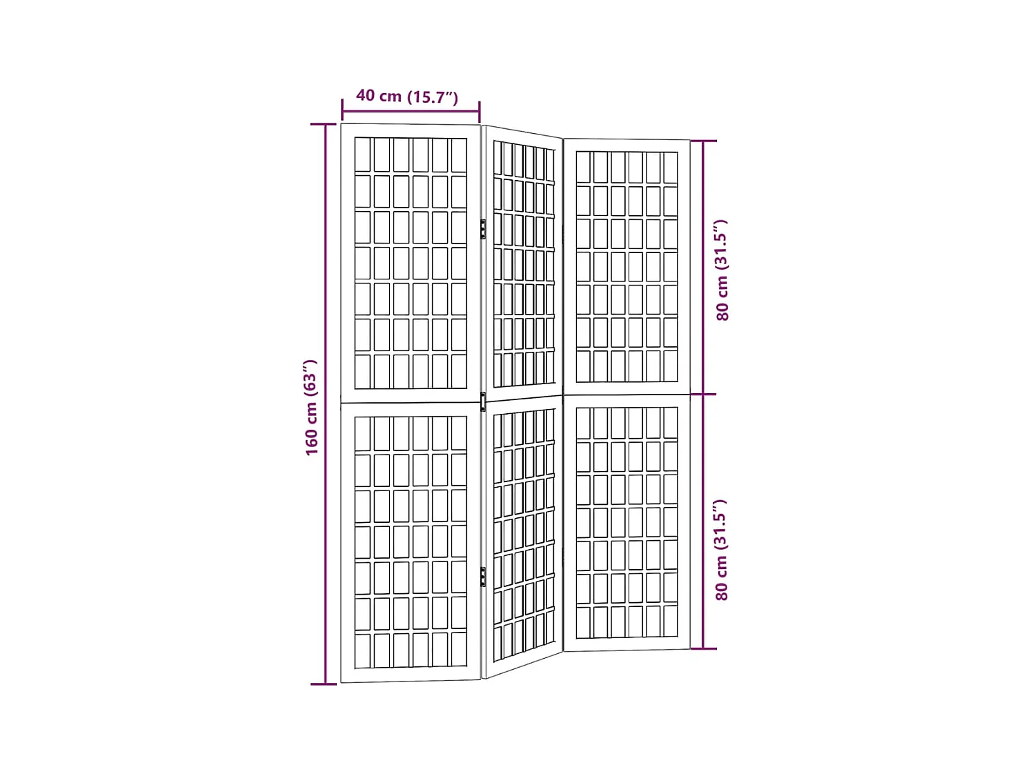 Cloison de séparation 3 panneaux blanc bois de paulownia massif