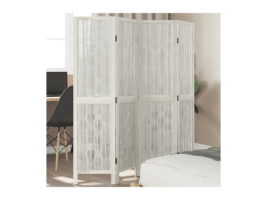 4-delige scheidingswand in wit, massief paulowniahout