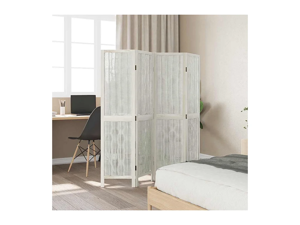 4-delige scheidingswand in wit, massief paulowniahout