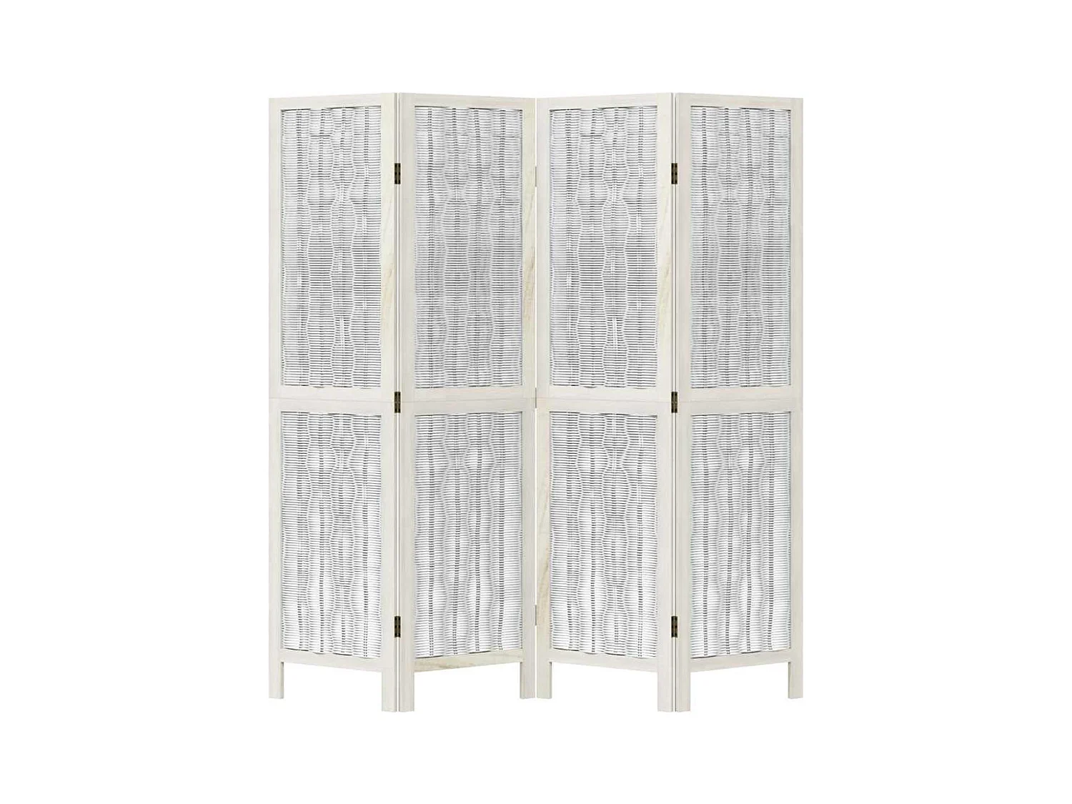 4-delige scheidingswand in wit, massief paulowniahout