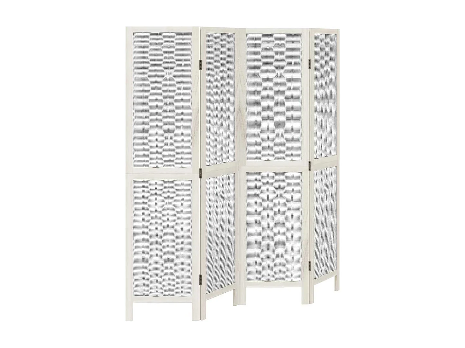 Parete divisoria a 4 pannelli in legno massello di paulonia bianco