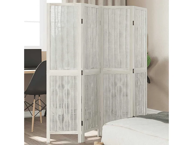 Parete divisoria a 4 pannelli in legno massello di paulonia bianco