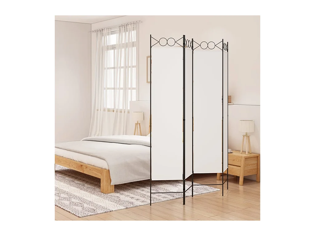 Cloison de séparation 4 panneaux Blanc 160x200 cm Tissu