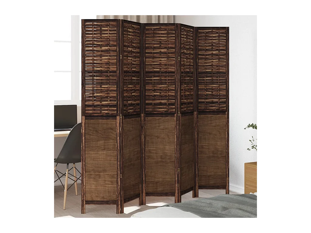 Tabique divisorio de 5 paneles en marrón oscuro fabricado en paulownia maciza