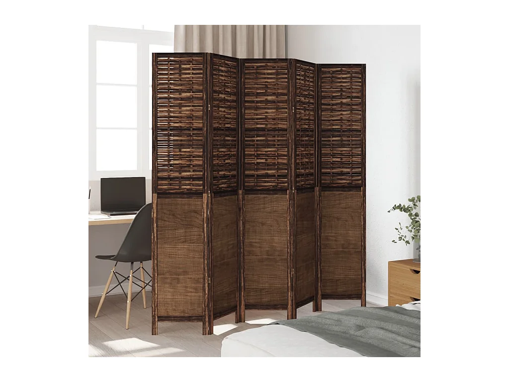 Tabique divisorio de 5 paneles en marrón oscuro fabricado en paulownia maciza
