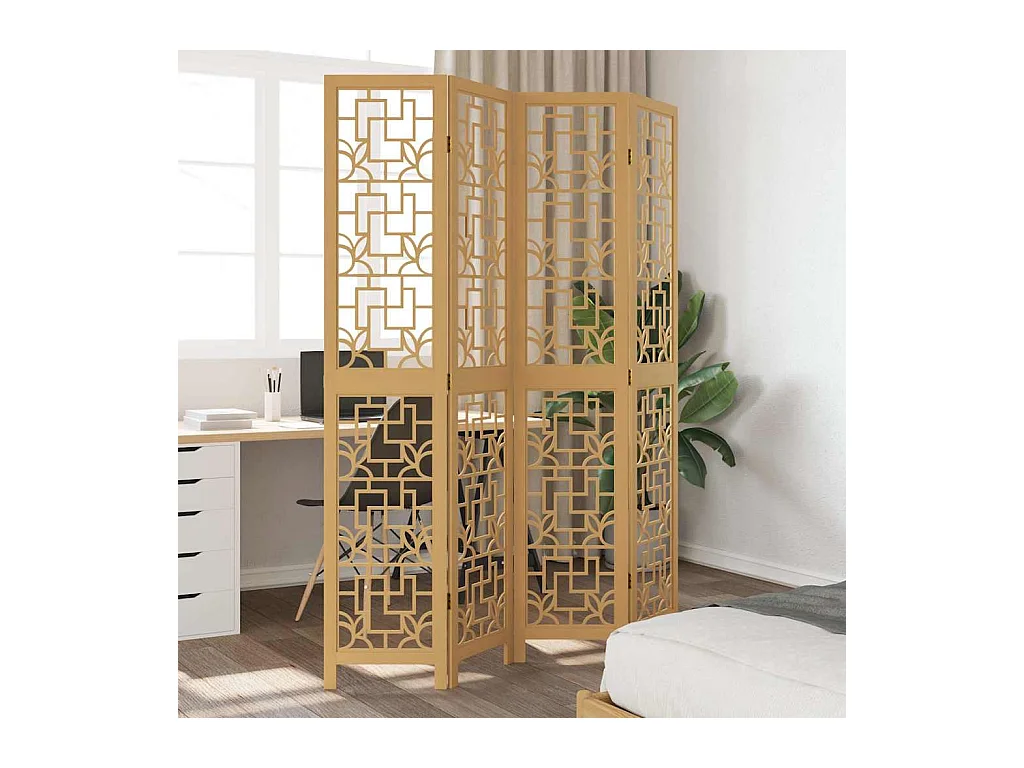 Tabique divisorio de 4 paneles en madera maciza de paulownia marrón