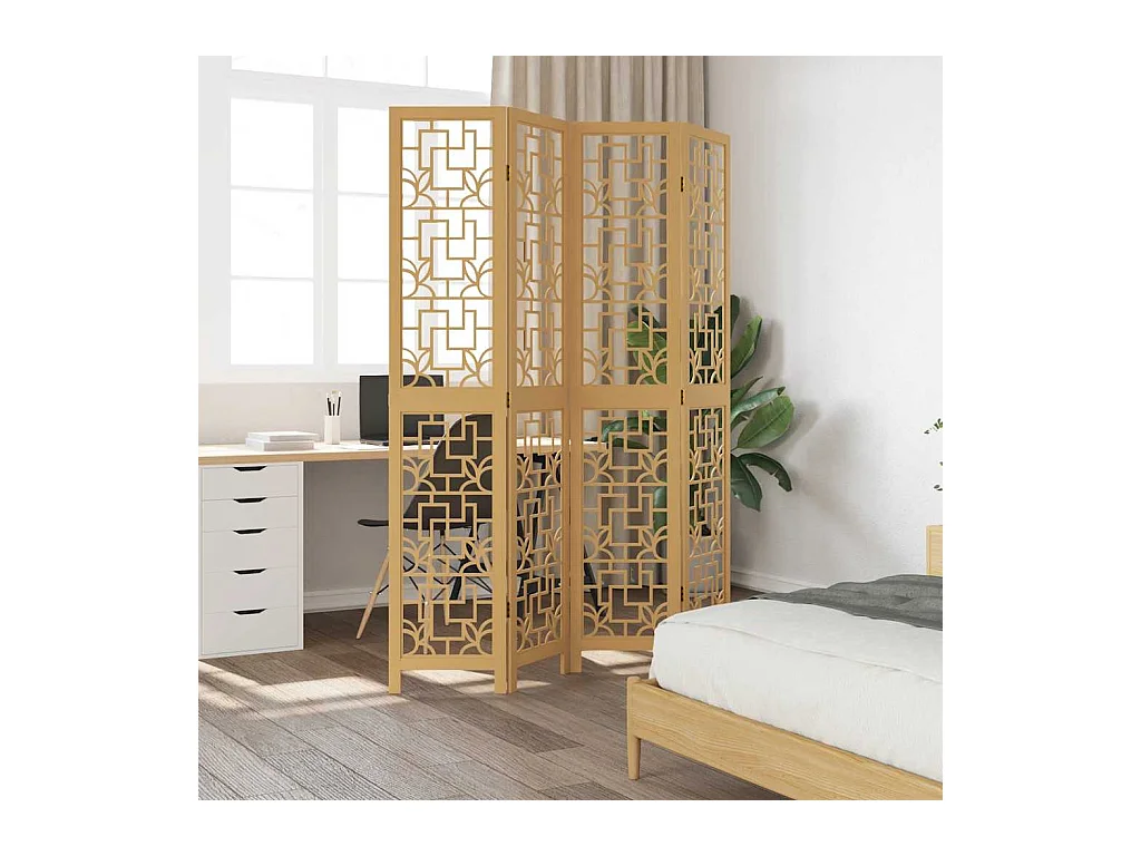 Tabique divisorio de 4 paneles en madera maciza de paulownia marrón