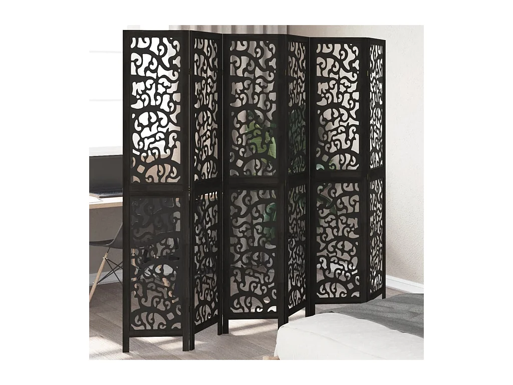 6-delige scheidingswand in zwart, massief paulowniahout
