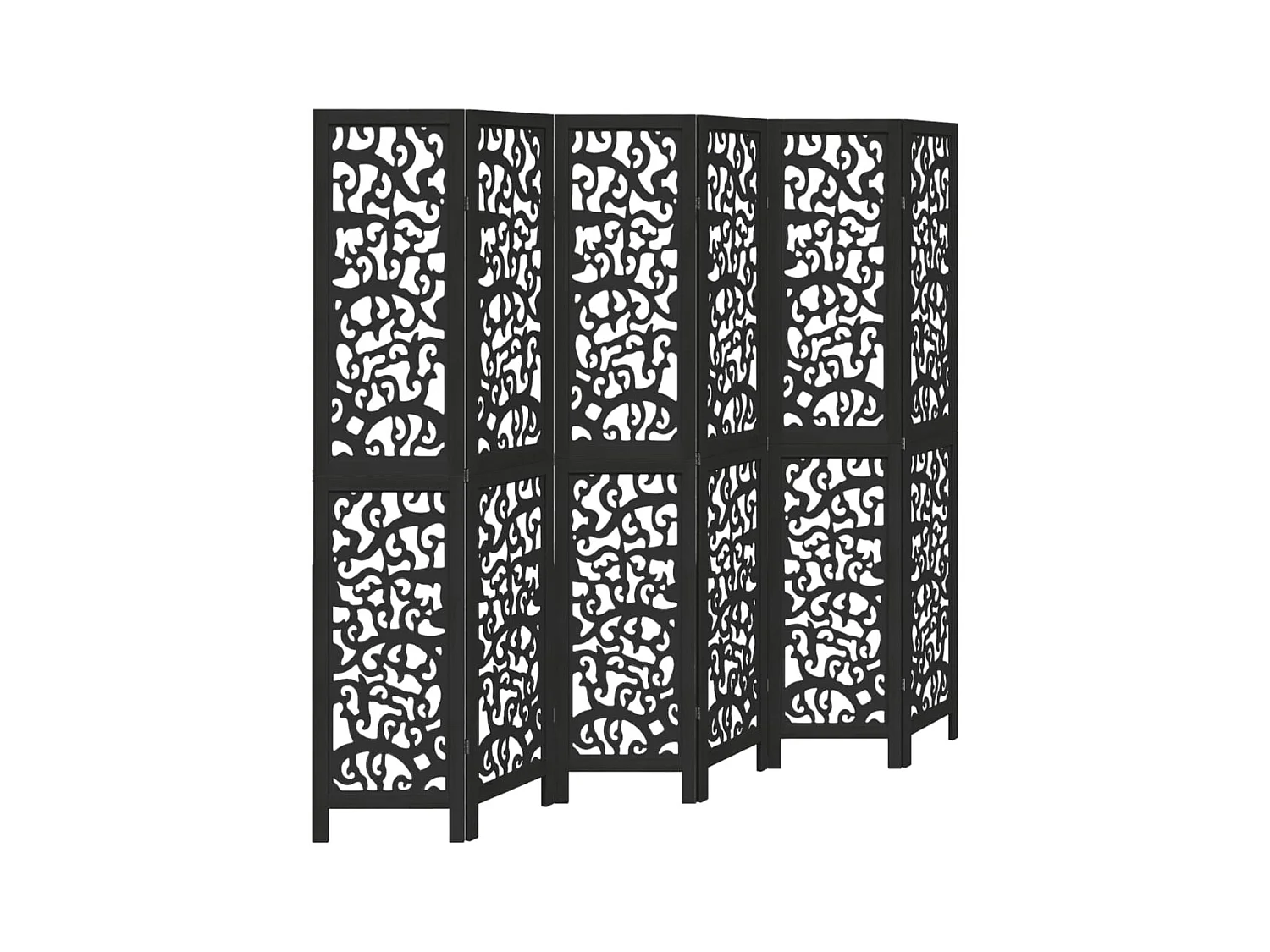 6-delige scheidingswand in zwart, massief paulowniahout