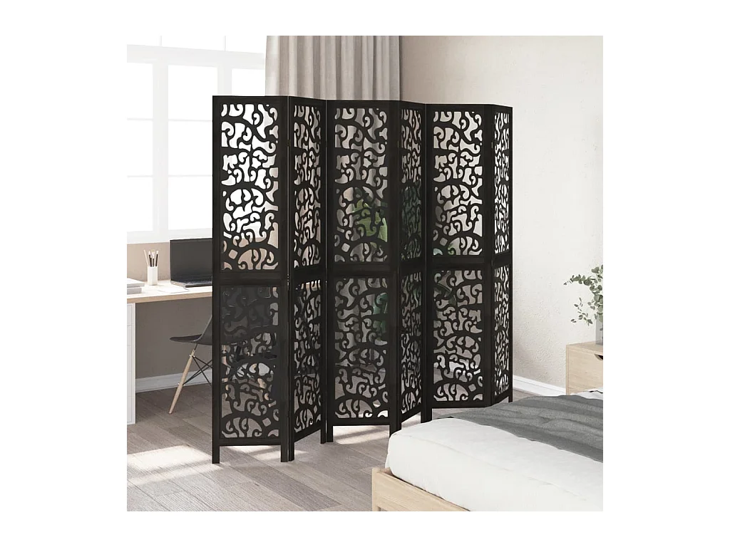 6-delige scheidingswand in zwart, massief paulowniahout