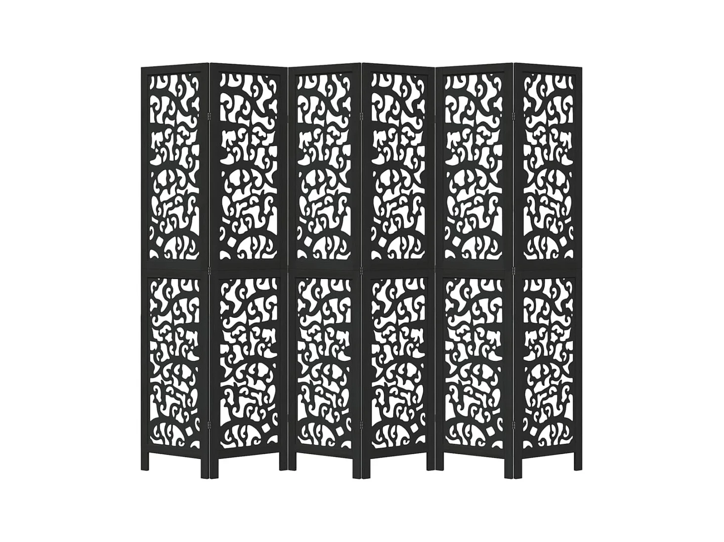 6-delige scheidingswand in zwart, massief paulowniahout