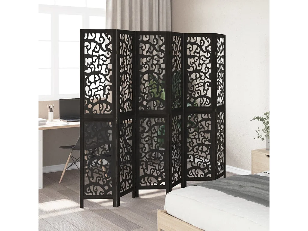 Parete divisoria a 6 pannelli in legno massello di paulonia nero