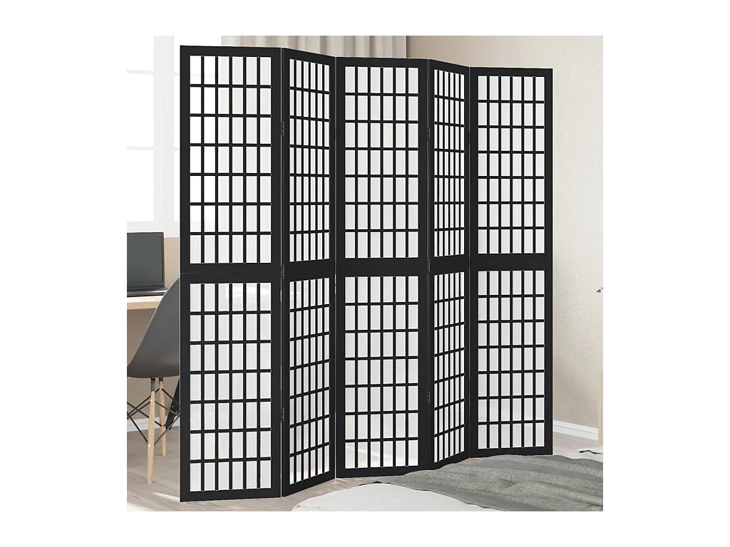 5-delige scheidingswand in zwart, massief paulowniahout