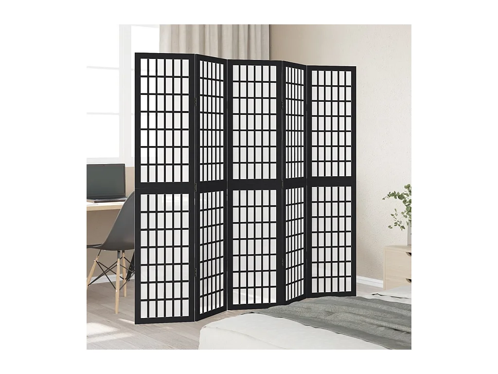 5-delige scheidingswand in zwart, massief paulowniahout