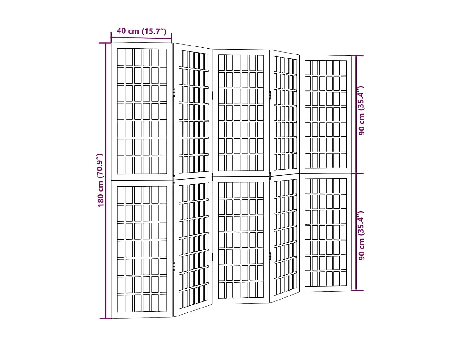 5-delige scheidingswand in zwart, massief paulowniahout