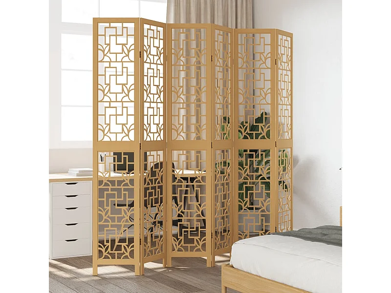 Tabique divisorio de 6 paneles en madera maciza de paulownia marrón