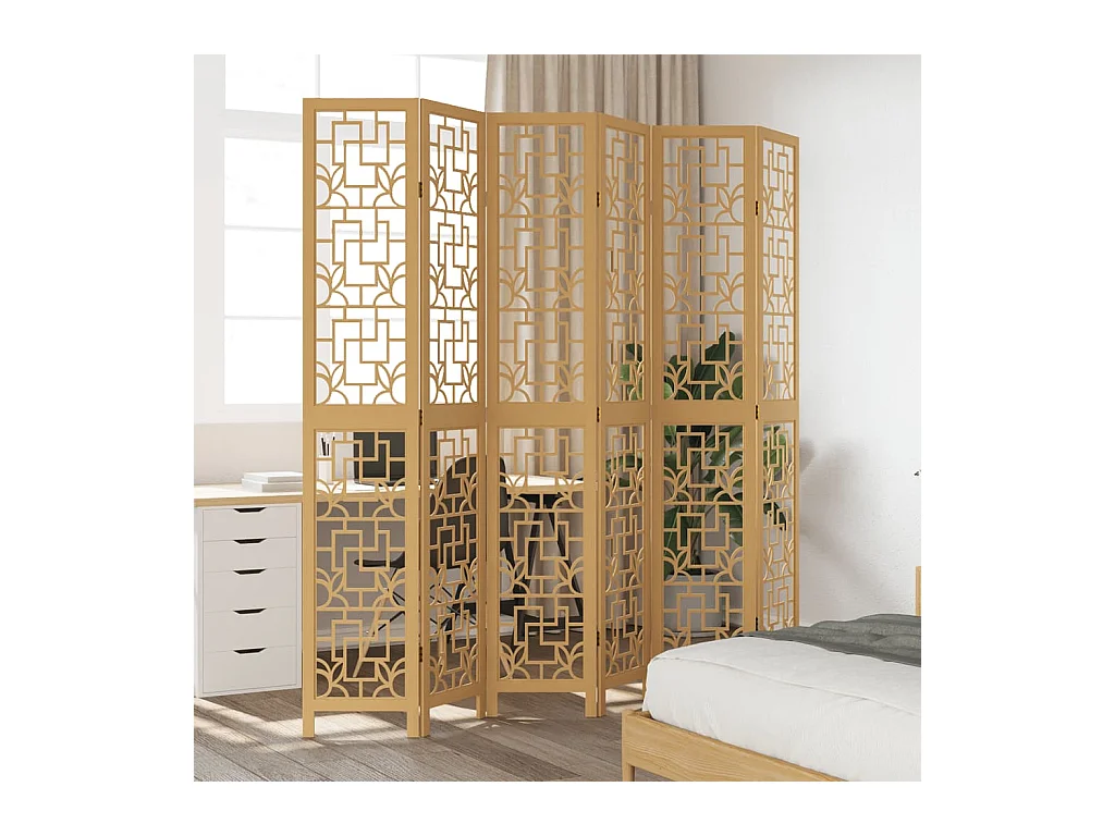 Tabique divisorio de 6 paneles en madera maciza de paulownia marrón