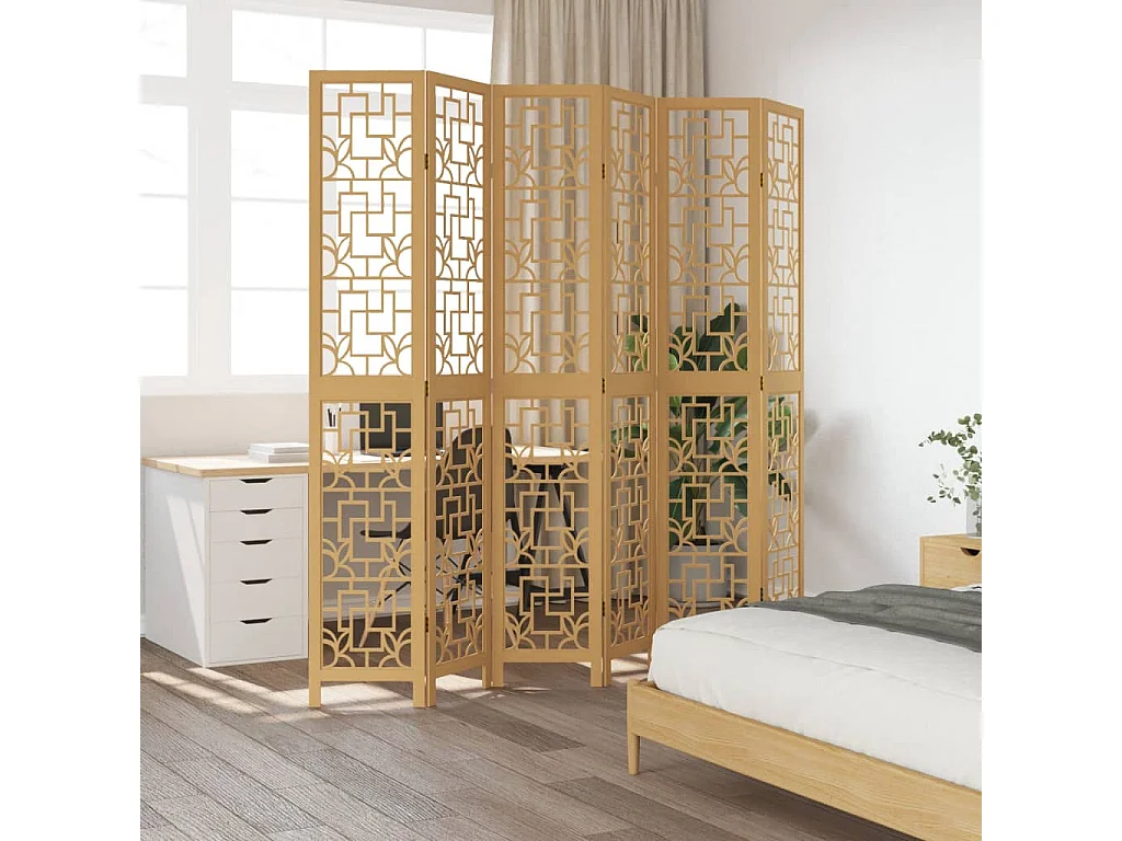 Parete divisoria a 6 pannelli in legno massello di paulonia marrone