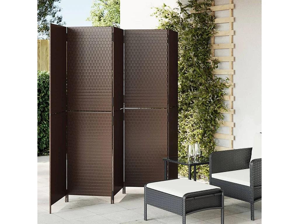 Parete divisoria in vimini di resina marrone a 5 pannelli