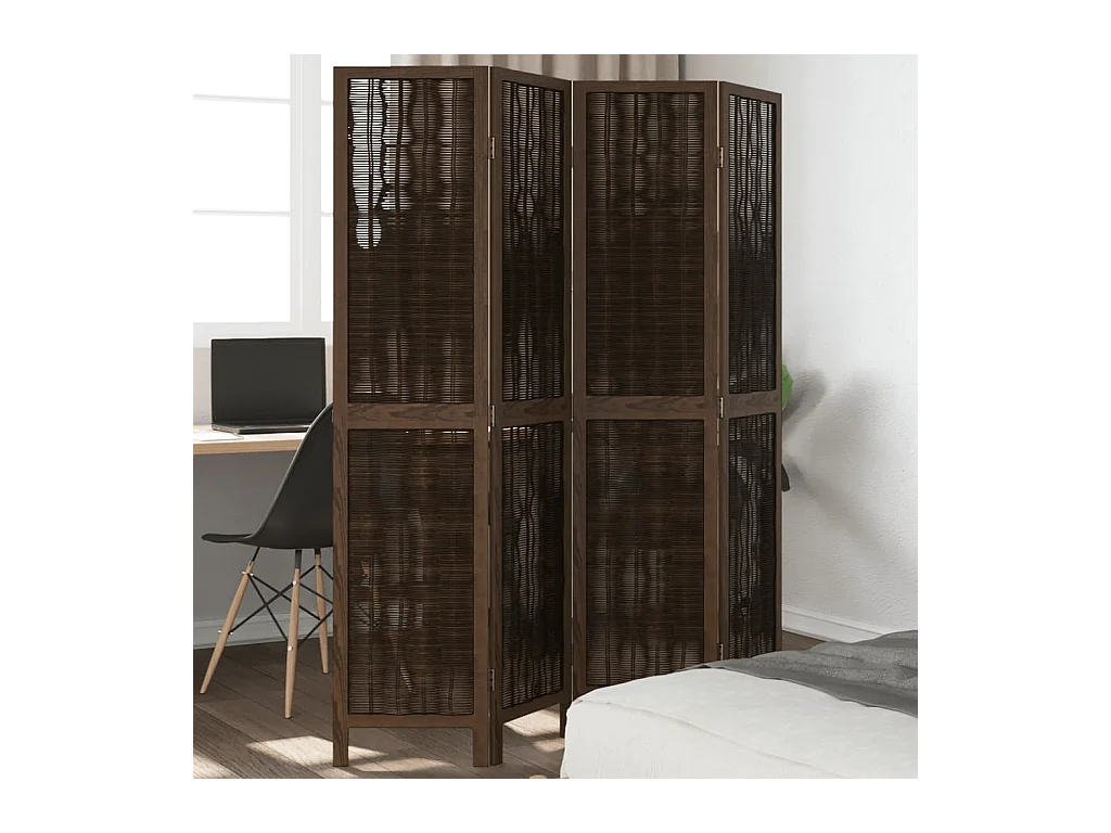 Tabique divisorio de 4 paneles de paulownia maciza en color marrón oscuro