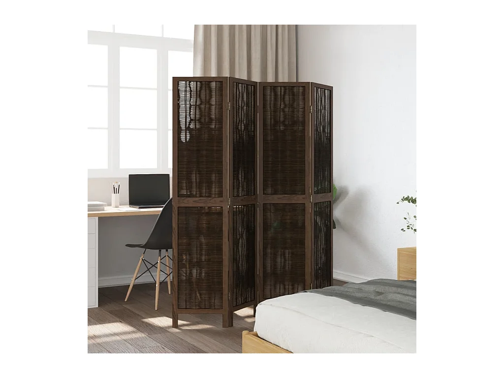Tabique divisorio de 4 paneles de paulownia maciza en color marrón oscuro