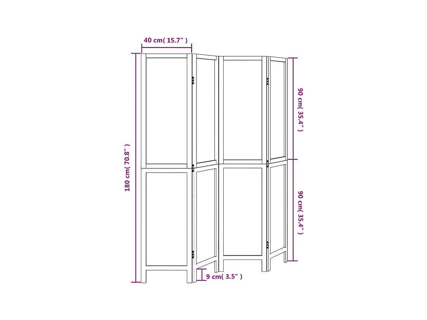 Tabique divisorio de 4 paneles de paulownia maciza en color marrón oscuro